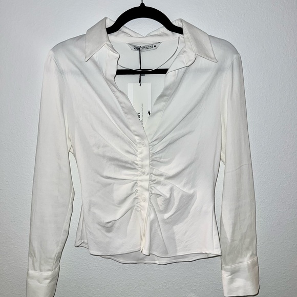 Zara Ruched Button Down Top - Picture 3 of 5
